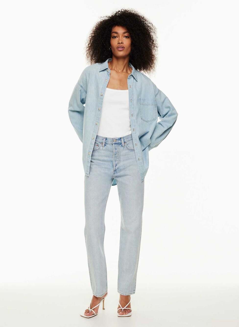 Denim Forum 90s Cinched High-Rise Straight Light Wash Jeans